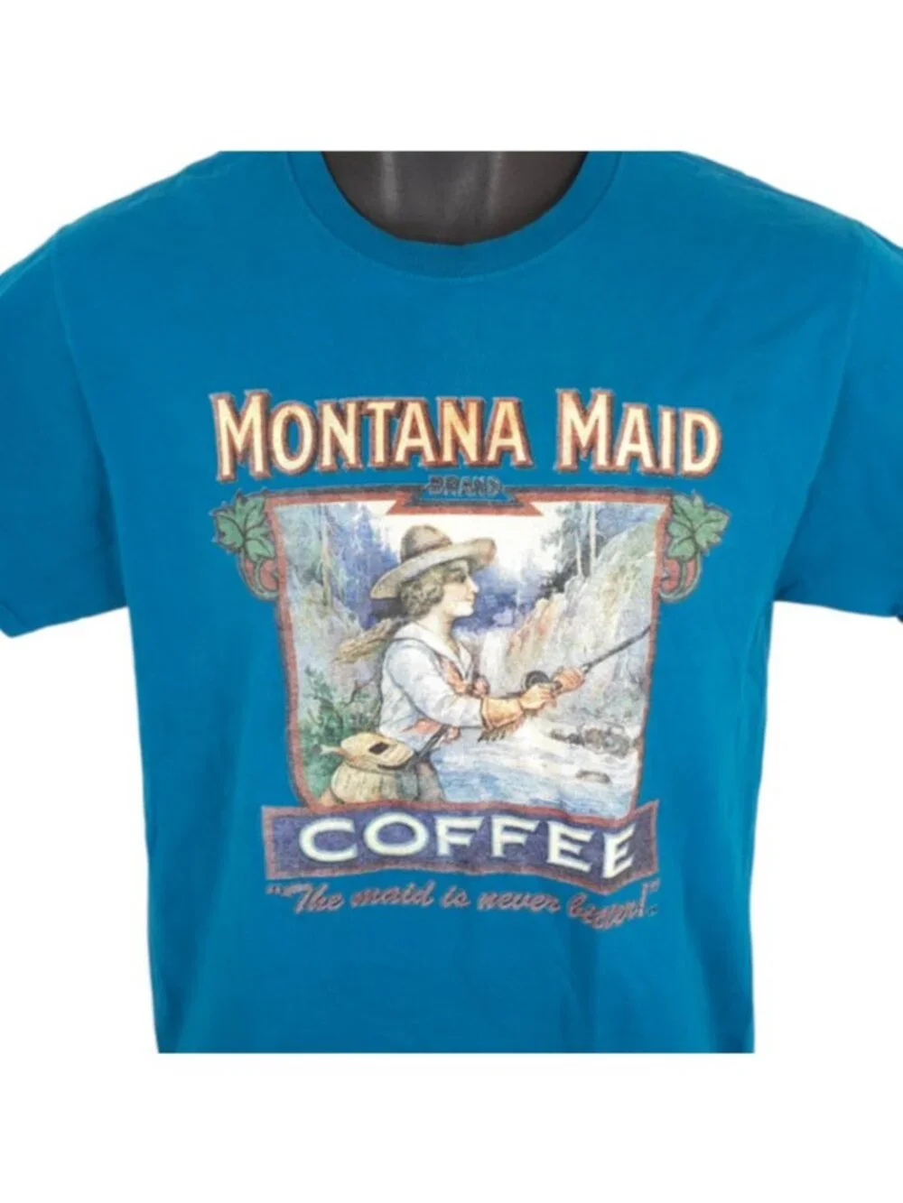 Montana Maid Coffee T Shirt Mens Size Small Blue Snack Tee